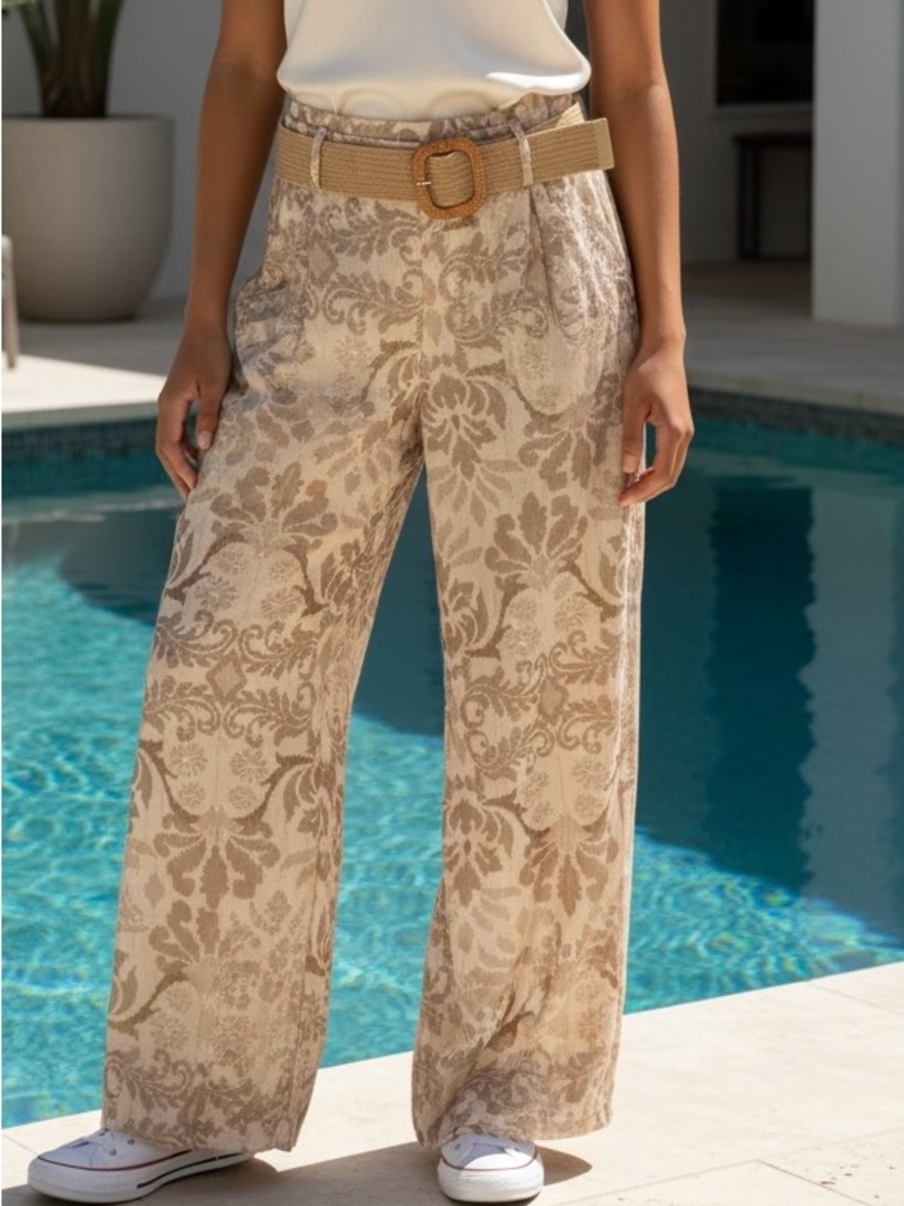 Hera Collection Beige Floral Wide-Leg Pants